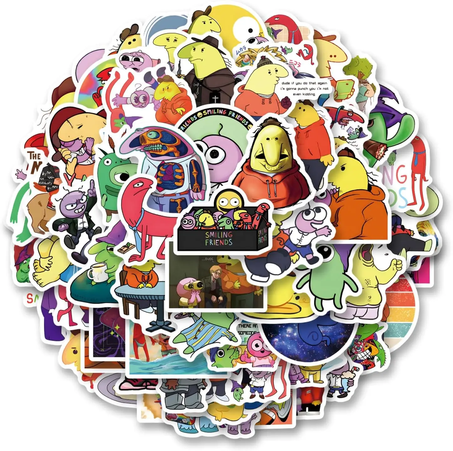 62Pcs Smiling Friends Cartoon Stickers for Mobile Phones Computers Refrigerators Bicycles Cars
62Pcs Smiling Friends Cartoon Stickers for Mobile Phones Computers Refrigerators Bicycles Cars