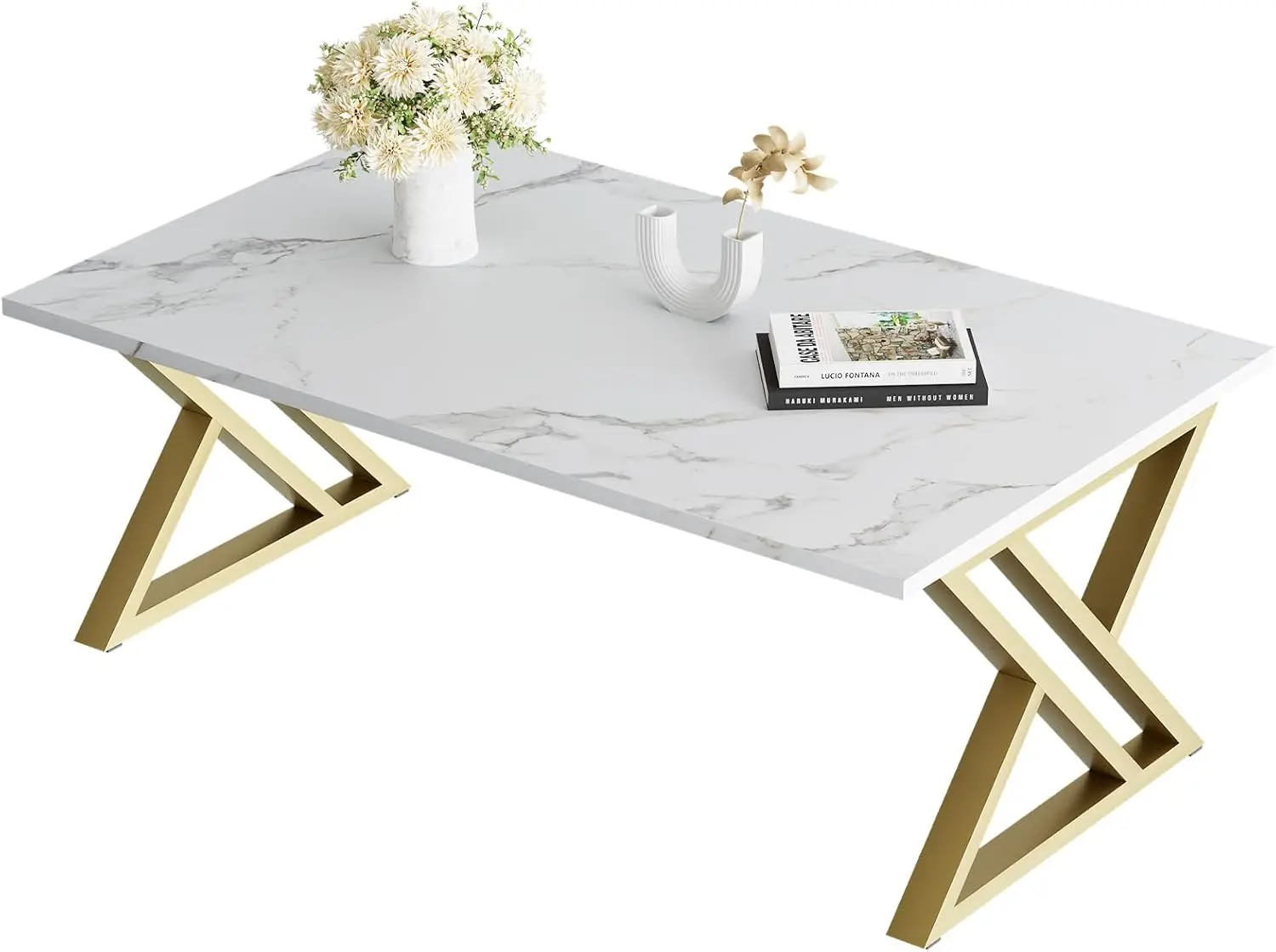Modern White Faux Marble Rectangular Coffee Table with Gold Metal Frame, Sturdy for Living Room Bedroom Office
Modern White Faux Marble Rectangular Coffee Table with Gold Metal Frame, Sturdy for Living Room Bedroom Office