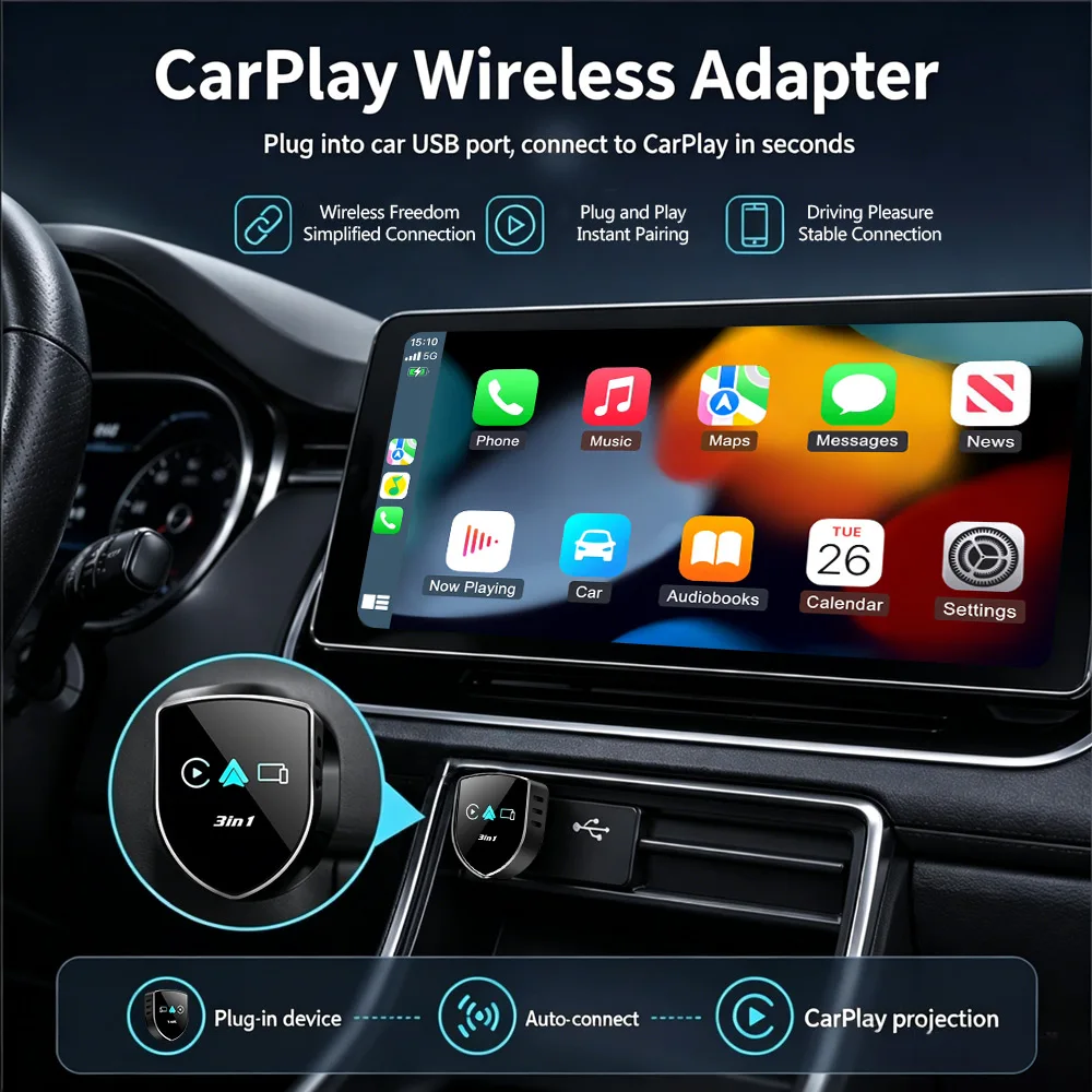 4in1 Wired CarPlay to Wireless CarPlay Android Auto AirPlay Wireless Adapter Mini Smart Box Universal Bluetooth WiFi Dongle
4in1 Wired CarPlay to Wireless CarPlay Android Auto AirPlay Wireless Adapter Mini Smart Box Universal Bluetooth WiFi Dongle