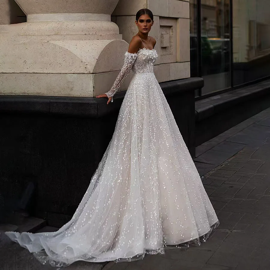 2024 Elegant High Waist A-line Wedding Dress Women White Sequins Flowers Long Sleeves Women's Print Ball Gown Bridal Dress
2024 Elegant High Waist A-line Wedding Dress Women White Sequins Flowers Long Sleeves Women's Print Ball Gown Bridal Dress