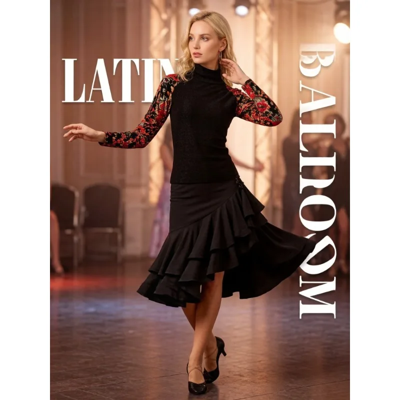 Women Plus Size S-3XL Black Floral Latin Dance Top Long Sleeve High Neck Korean Silk Bodysuit Ballroom Tango Practice Leotard
Women Plus Size S-3XL Black Floral Latin Dance Top Long Sleeve High Neck Korean Silk Bodysuit Ballroom Tango Practice Leotard