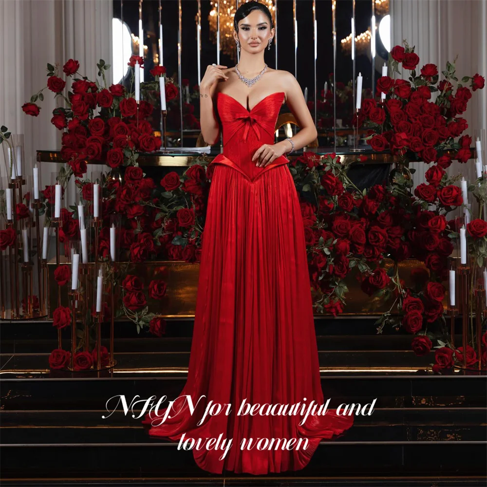 NFYN Red Prom Dresses Strapless Sleeveless Evening Dress with Bow and Lace Party Dresses vestidos de fiesta Simple Customized
NFYN Red Prom Dresses Strapless Sleeveless Evening Dress with Bow and Lace Party Dresses vestidos de fiesta Simple Customized