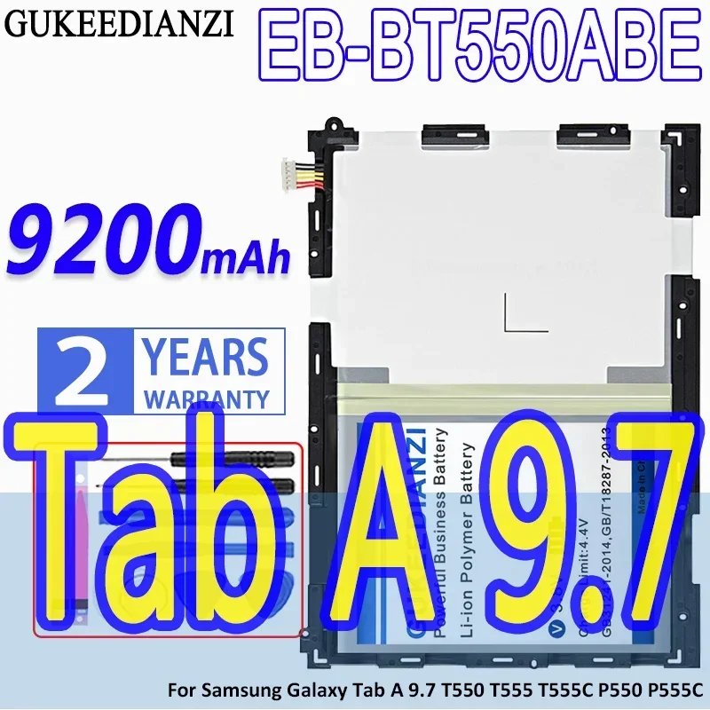 Аккумулятор GUKEEDIANZI большой емкости EB-BT550ABE 9200 мАч для Samsung Galaxy Tab A 9,7 T550 T555 T555C P550 P555C, аккумуляторы для планшетов
Аккумулятор GUKEEDIANZI большой емкости EB-BT550ABE 9200 мАч для Samsung Galaxy Tab A 9,7 T550 T555 T555C P550 P555C, аккумуляторы для планшетов