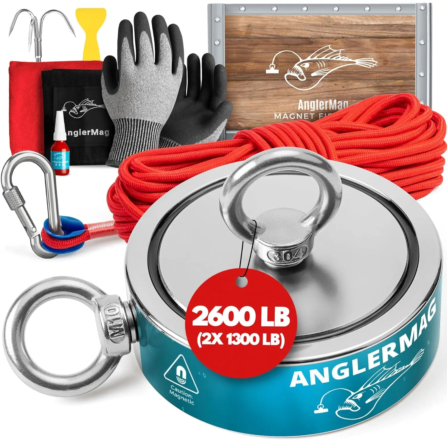 2600 lbs Magnetic Fishing Kit with Rope, Carabiner, Gloves, Grappling Hook & Bag - 10 Piece Complete Set
2600 lbs Magnetic Fishing Kit with Rope, Carabiner, Gloves, Grappling Hook & Bag - 10 Piece Complete Set
