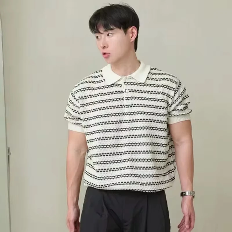 2025 Summer New Fashion Men's Striped Turn-down Collar Short Sleeve Casual Trendy Loose Hollowed Out T-shirts Male Vintage Tops
2025 Summer New Fashion Men's Striped Turn-down Collar Short Sleeve Casual Trendy Loose Hollowed Out T-shirts Male Vintage Tops