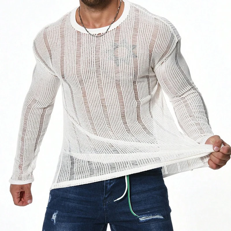 Stretch Slim Fit Mens Knitting T-shirt Sexy See Through Hollow Out Breathable Knit Tops Long Sleeve Men Casual Solid Color Tees
Stretch Slim Fit Mens Knitting T-shirt Sexy See Through Hollow Out Breathable Knit Tops Long Sleeve Men Casual Solid Color Tees
