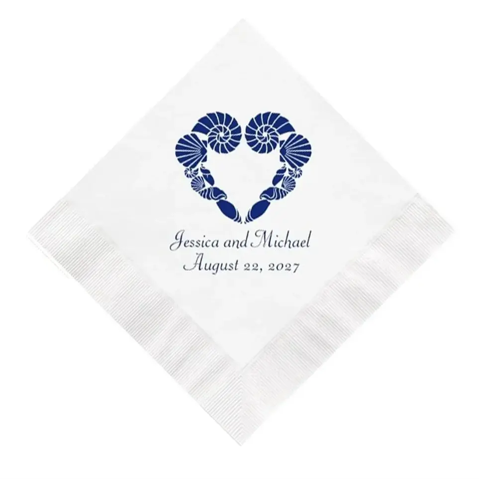 Shell Heart Design Wedding Napkins Personalized Set of 100 Beach Reception Paper Cocktail Themed Seashells
Shell Heart Design Wedding Napkins Personalized Set of 100 Beach Reception Paper Cocktail Themed Seashells