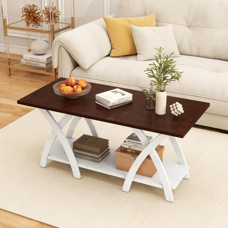 40 Inch Farmhouse Wooden 2-Tier Coffee Table with Storage Shelf for Living Room-Walnut
40 Inch Farmhouse Wooden 2-Tier Coffee Table with Storage Shelf for Living Room-Walnut