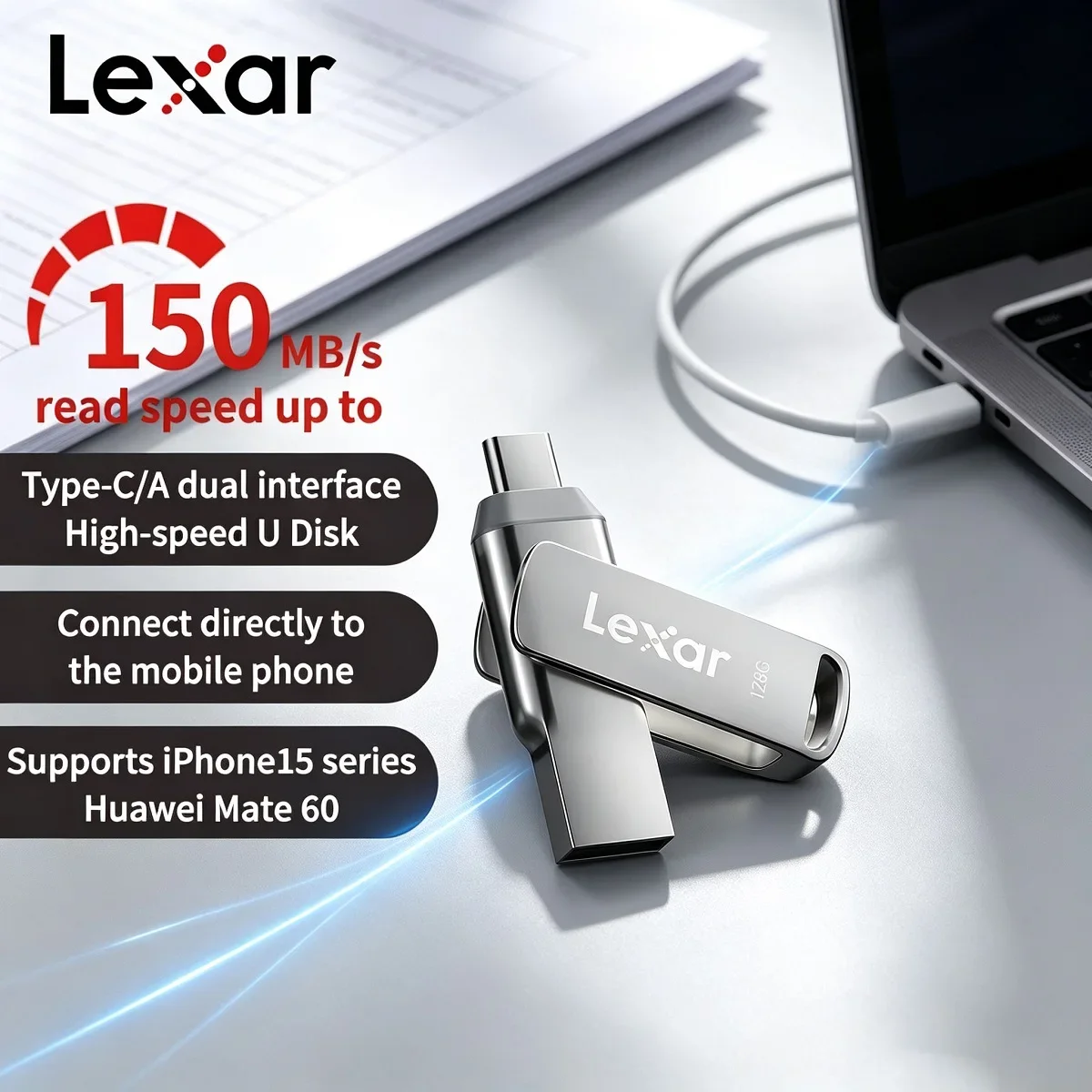 Original Lexar Read Max 150mb/s USB Flash Drive D40T Type C USB 3.2 128GB 256GB Dual port USB Pendrive Mini U Stick Memory Stick
Original Lexar Read Max 150mb/s USB Flash Drive D40T Type C USB 3.2 128GB 256GB Dual port USB Pendrive Mini U Stick Memory Stick