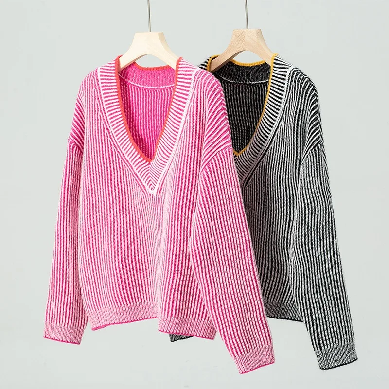 Casual Loose striped Knitting Sweater Pullovers New V-neck Full sleeve sweater pullover winter WOMEN Tops Pullover Knit Tops
Casual Loose striped Knitting Sweater Pullovers New V-neck Full sleeve sweater pullover winter WOMEN Tops Pullover Knit Tops