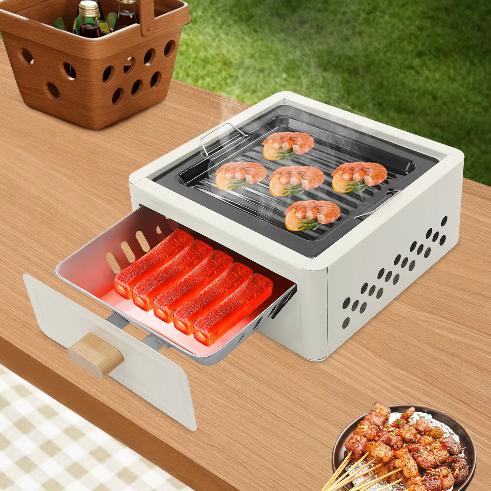 Outdoor BBQ Grill 12.2*12.2*6.1in Tabletop Barbecue Grill Outdoor Cooking Camping Picnics 
Outdoor BBQ Grill 12.2*12.2*6.1in Tabletop Barbecue Grill Outdoor Cooking Camping Picnics