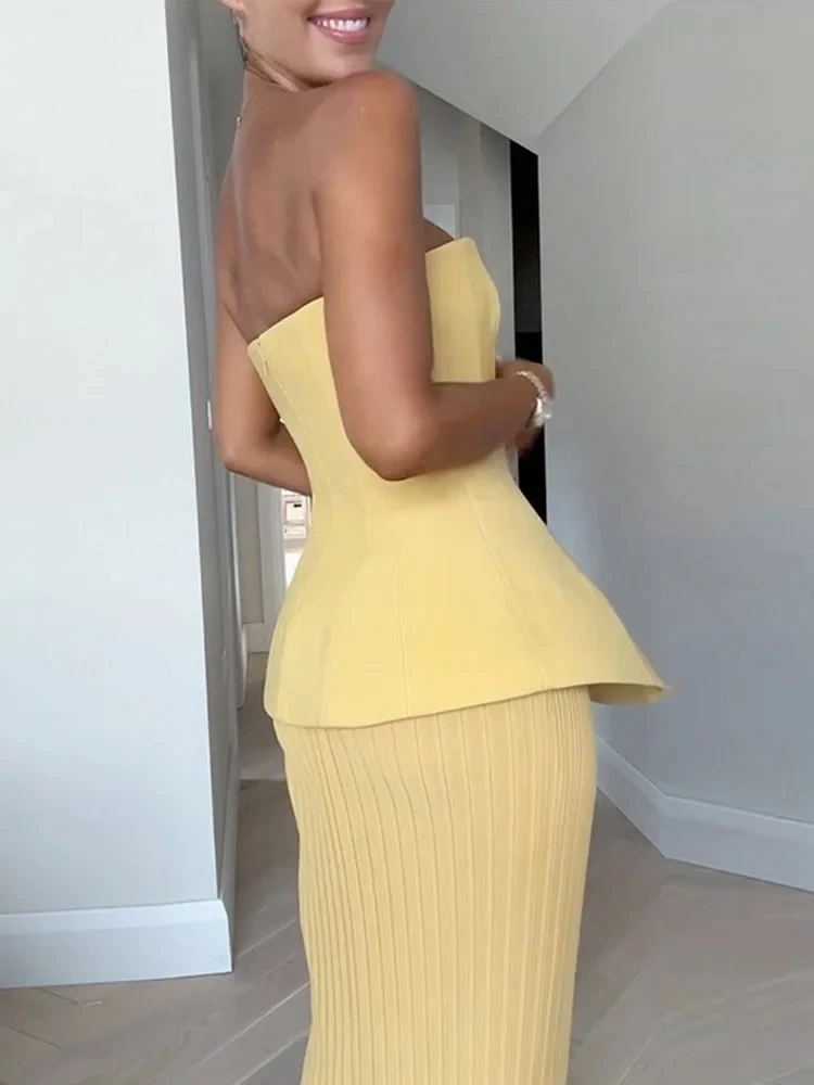 Elegant Solid Tube Top Suit Women Fashion Sleeveless Backless Tank Pleated Long Slim Skirt Female Spring Summer 2 Piece Set
Elegant Solid Tube Top Suit Women Fashion Sleeveless Backless Tank Pleated Long Slim Skirt Female Spring Summer 2 Piece Set