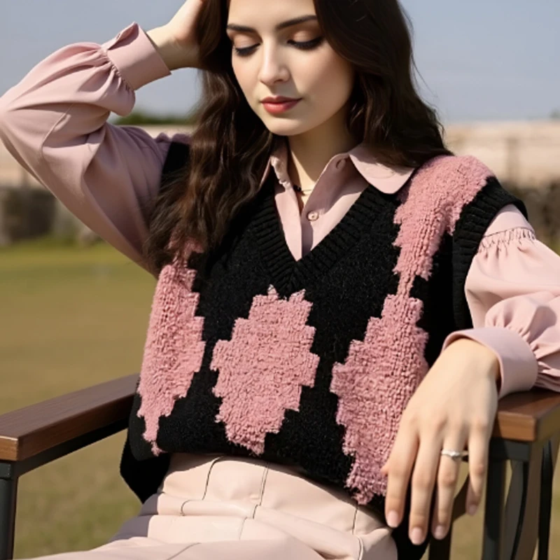 Новинка 2025, свободный жилет с ромбическим узором и v-образным вырезом, повседневный женский свитер без рукавов, милый вязаный жилет, осенне-зимняя женская одежда
Новинка 2025, свободный жилет с ромбическим узором и v-образным вырезом, повседневный женский свитер без рукавов, милый вязаный жилет, осенне-зимняя женская одежда