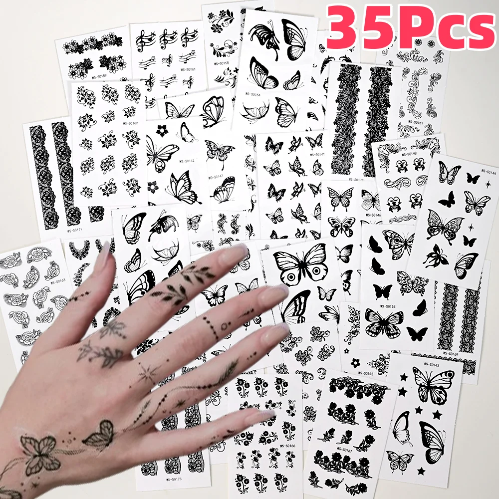 30/35Pcs Black Butterfly Lace Flower Tattoo Sticker Sexy Waterproof Temporary Tattoos for Body,Hand,Chest,Back Women Men Decals
30/35Pcs Black Butterfly Lace Flower Tattoo Sticker Sexy Waterproof Temporary Tattoos for Body,Hand,Chest,Back Women Men Decals