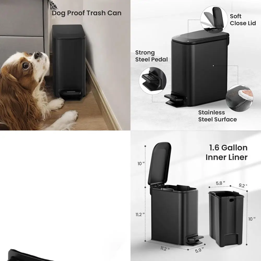 Matte Black 6L Step-On Trash Bin with Soft-Close Lid and Removable Inner Bucket
Matte Black 6L Step-On Trash Bin with Soft-Close Lid and Removable Inner Bucket