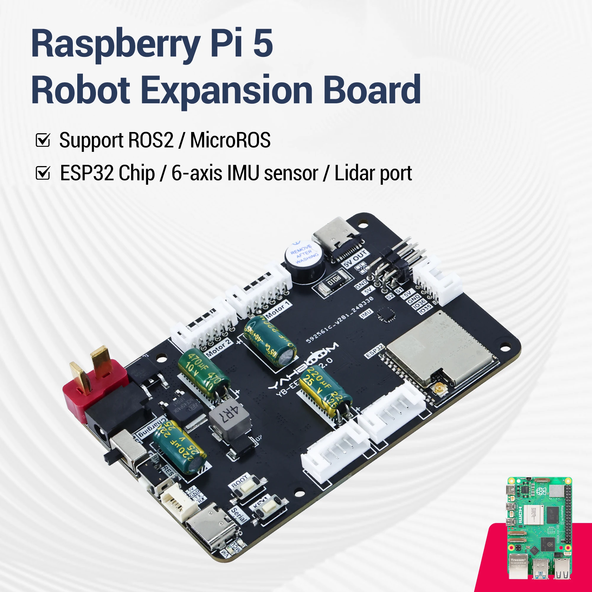 Yahboom Micro ROS Robot Expansion Board Control ROS2 with ESP32 6 Axis IMU Sensor Servo Motor Drive for Raspberry Pi 5 Jetson
Yahboom Micro ROS Robot Expansion Board Control ROS2 with ESP32 6 Axis IMU Sensor Servo Motor Drive for Raspberry Pi 5 Jetson