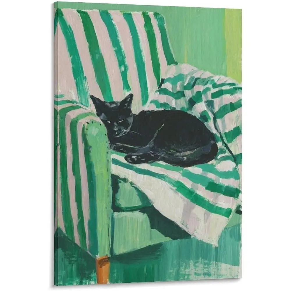 Black Cat Napping on Striped Armchair with Blanket Poster Cool Artworks Painting Wall Art Canvas Prints Hanging Picture Home Dec
Black Cat Napping on Striped Armchair with Blanket Poster Cool Artworks Painting Wall Art Canvas Prints Hanging Picture Home Dec