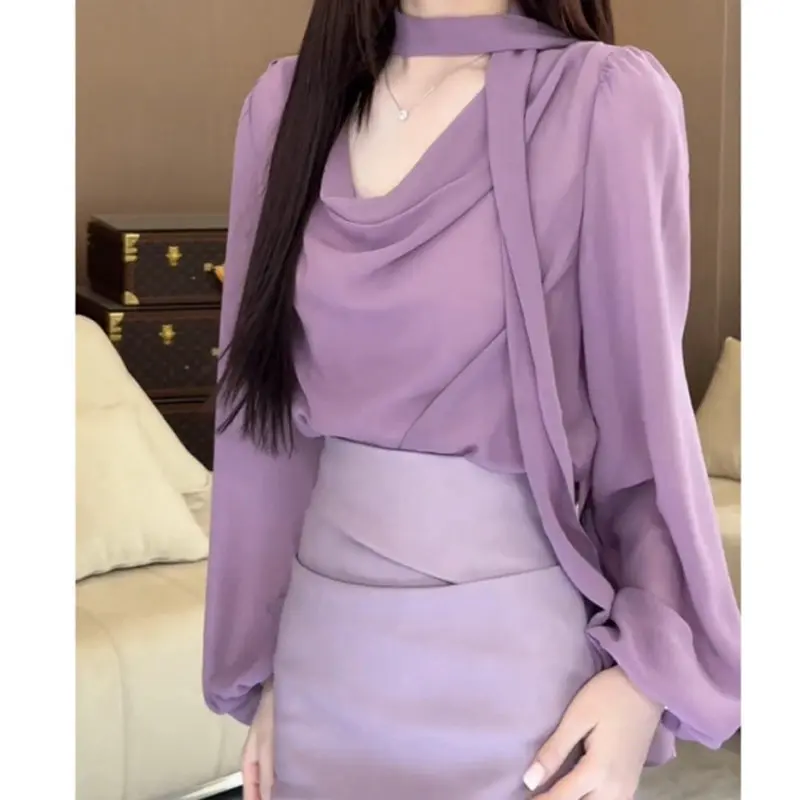 Spring and Summer Korean Fashion Casual Purple Shirt Top Half Skirt Temperament Two-piece Set
Spring and Summer Korean Fashion Casual Purple Shirt Top Half Skirt Temperament Two-piece Set