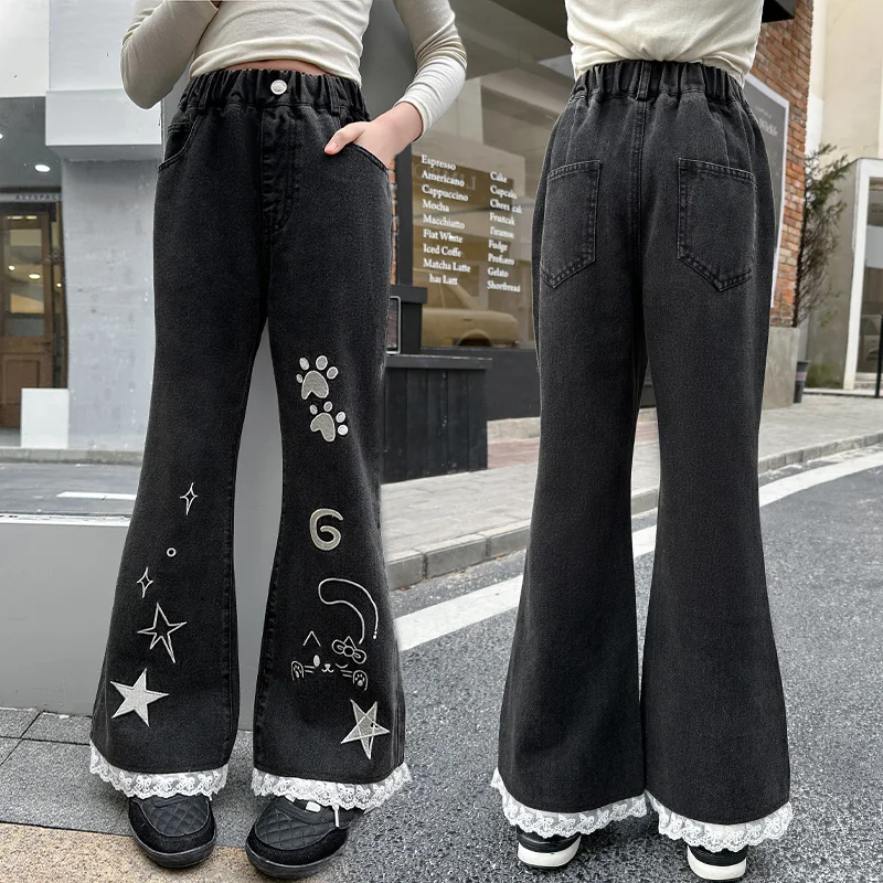 Child y2k Black Flared Jeans For Kids Girl Vintage Washed Bootcut Lace Denim Pants High Street Cowgirl Streetwear Trousers 5-14T
Child y2k Black Flared Jeans For Kids Girl Vintage Washed Bootcut Lace Denim Pants High Street Cowgirl Streetwear Trousers 5-14T