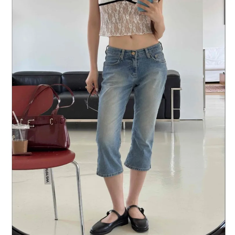 Retro Faded White Slim Low Waist Seven-Five Flared Jeans Casual Straight Leg Jeans Blue Cotton 100% Non-Fleece Summer Jeans
Retro Faded White Slim Low Waist Seven-Five Flared Jeans Casual Straight Leg Jeans Blue Cotton 100% Non-Fleece Summer Jeans