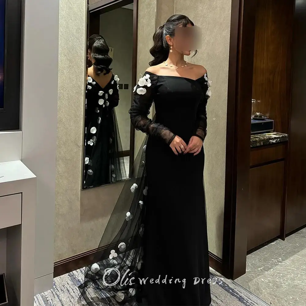customized Black Prom Dress White Flowers Elegant Long Tulle Sleeve Mermaid Evening Dresses for Woman فساتين للمناسبا2025
customized Black Prom Dress White Flowers Elegant Long Tulle Sleeve Mermaid Evening Dresses for Woman فساتين للمناسبا2025