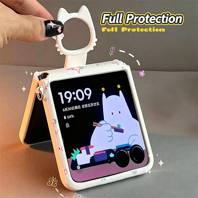 for motorola razr 50 flip phone case cute cat print kawaii ring holder full hinge protection leather fundas para razr50/50 ultra
for motorola razr 50 flip phone case cute cat print kawaii ring holder full hinge protection leather fundas para razr50/50 ultra