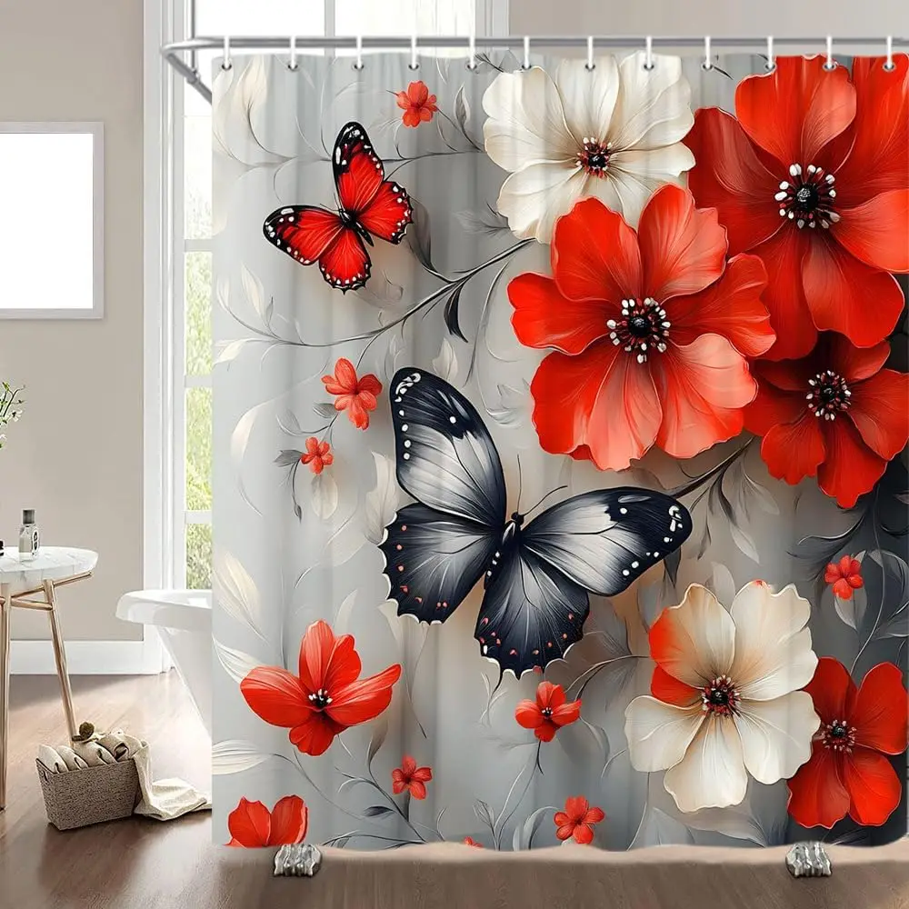 Занавеска для душа с красным цветком в стиле ретро, бордовая, с цветочным принтом, бабочкой, серая, винтажная, абстрактная, цветение, растение, декор для ванной комнаты, шторы из полиэстера
Занавеска для душа с красным цветком в стиле ретро, бордовая, с цветочным принтом, бабочкой, серая, винтажная, абстрактная, цветение, растение, декор для ванной комнаты, шторы из полиэстера