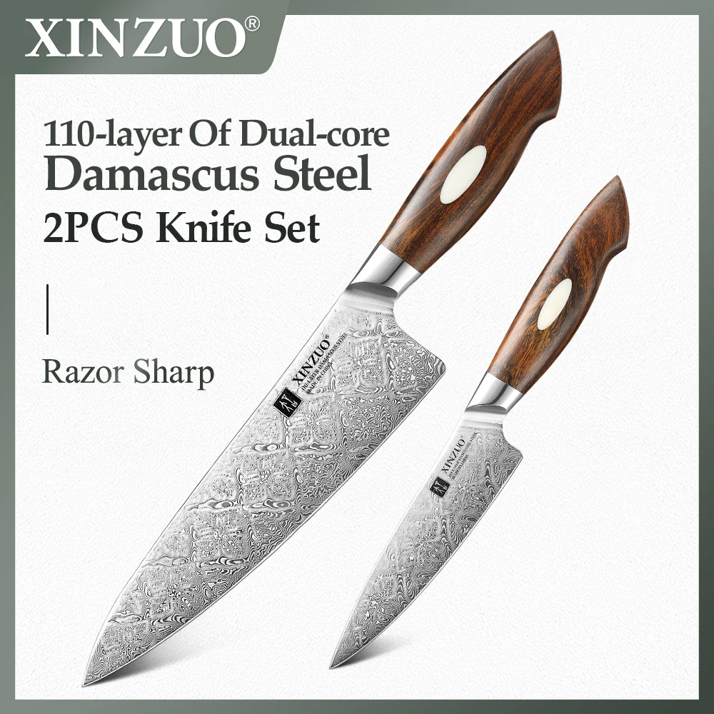 XINZUO 2 PCS Kitchen Knives Set Chef Utility Knife Damascus Steel Practical Kitchen Knives High Hardness Kitchen Knife
XINZUO 2 PCS Kitchen Knives Set Chef Utility Knife Damascus Steel Practical Kitchen Knives High Hardness Kitchen Knife