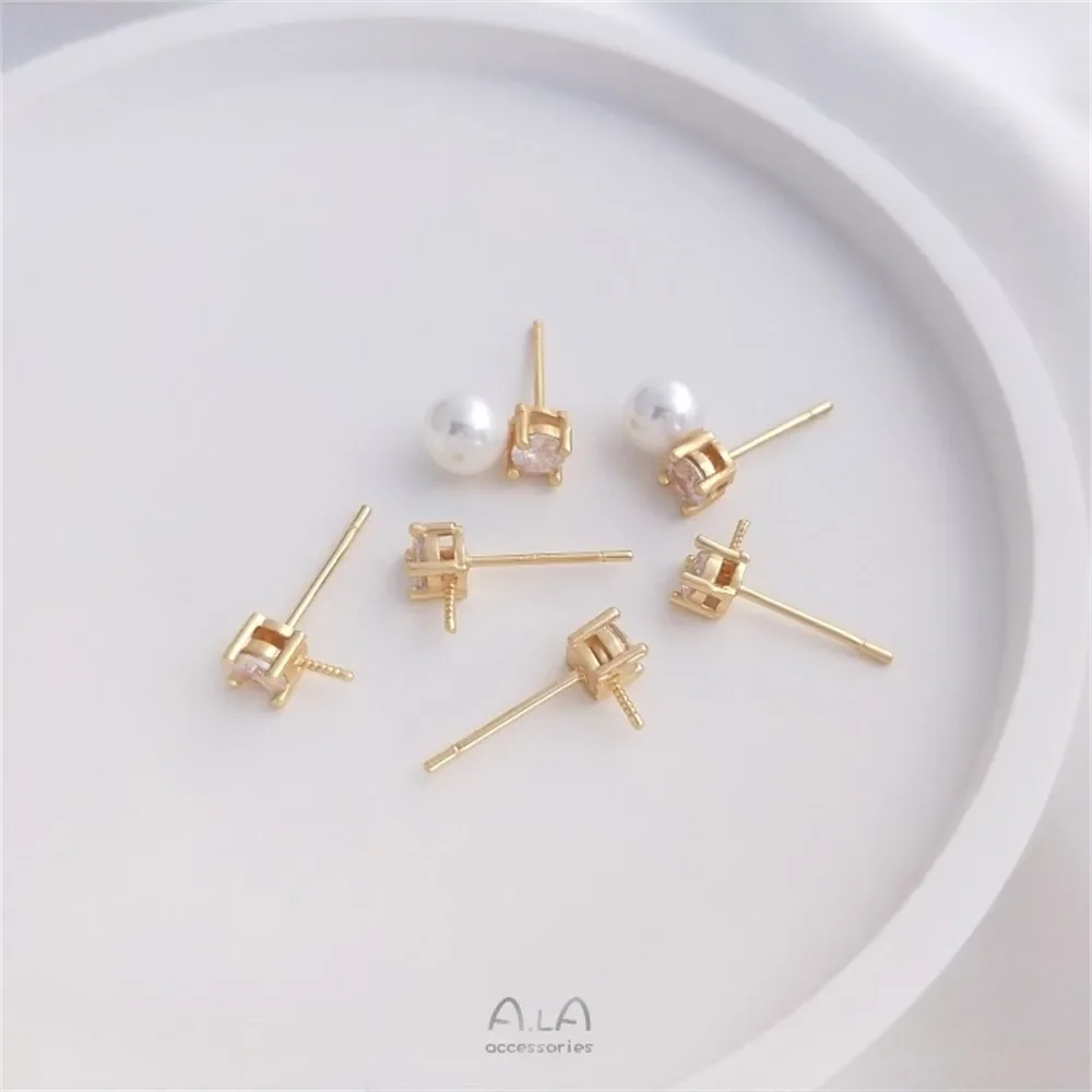 14K Gold-plated Single Zircon with Half Hole Bead Needle Earrings 925 Silver Needle Bead Holder Earrings Handmade DIY Earrings
14K Gold-plated Single Zircon with Half Hole Bead Needle Earrings 925 Silver Needle Bead Holder Earrings Handmade DIY Earrings