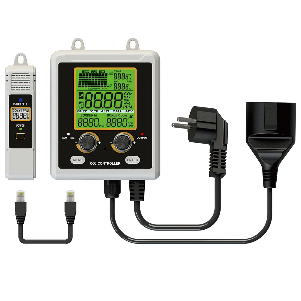 Greenhouse Dual Channels CO2 Controller Smart Automatic CO2 Meter Monitor Day Night Relay Function 1PPM Resolution 0-3000PPM
Greenhouse Dual Channels CO2 Controller Smart Automatic CO2 Meter Monitor Day Night Relay Function 1PPM Resolution 0-3000PPM