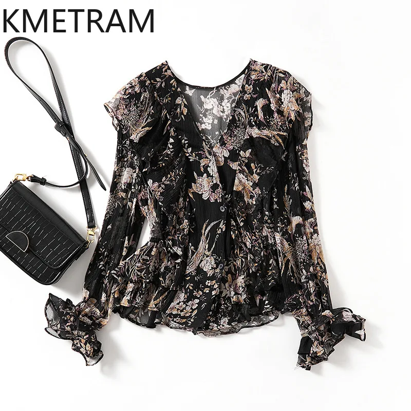 KMETRAM 100% Mulberry Silk Shirt Women Elegant Floral Print Blouse V-Neck Ruffle Sleeve Casual Spring Tops 2026 Woman Clothes 셔츠
KMETRAM 100% Mulberry Silk Shirt Women Elegant Floral Print Blouse V-Neck Ruffle Sleeve Casual Spring Tops 2026 Woman Clothes 셔츠
