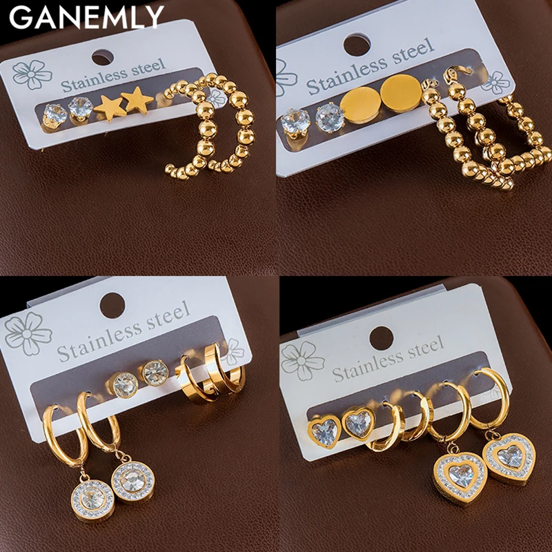 GANEMLY 316L Stainless Steel Metal Heart Round Zircon Earrings Set For Women New Fashion Waterproof Ear Dangle Jewelry Gifts
GANEMLY 316L Stainless Steel Metal Heart Round Zircon Earrings Set For Women New Fashion Waterproof Ear Dangle Jewelry Gifts