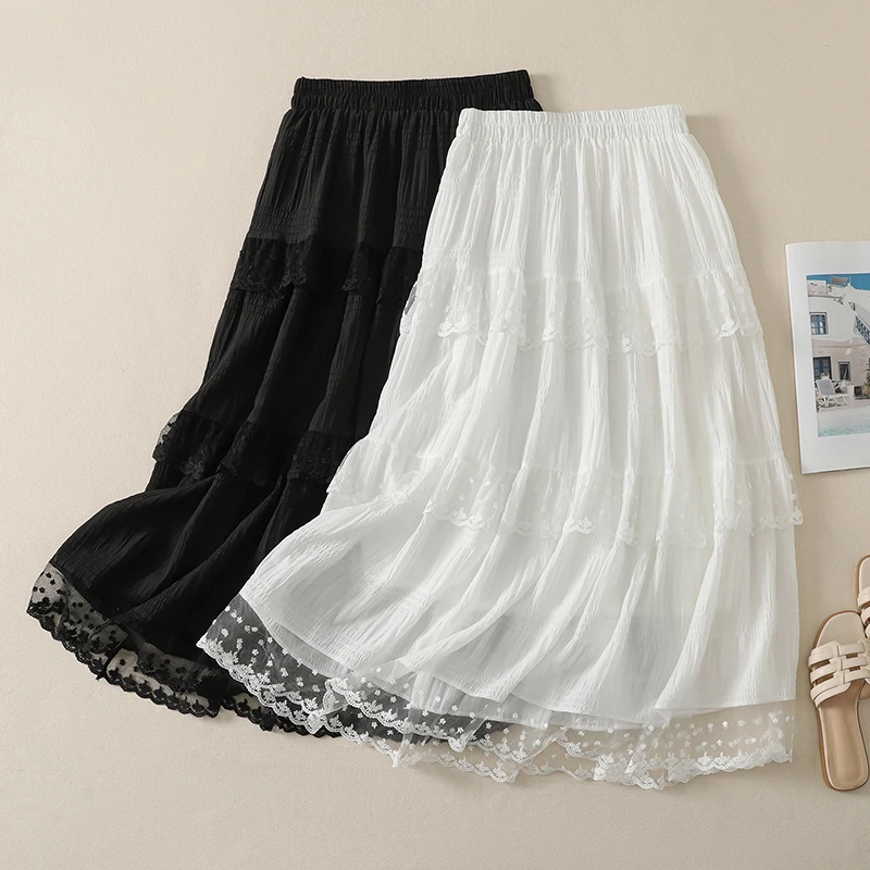 High Waist A-Line Lace Cake Skirt Slimming Pure Color Long Summer New Style Women's Loose Fit Polyester Cotton Blend Skirt
High Waist A-Line Lace Cake Skirt Slimming Pure Color Long Summer New Style Women's Loose Fit Polyester Cotton Blend Skirt
