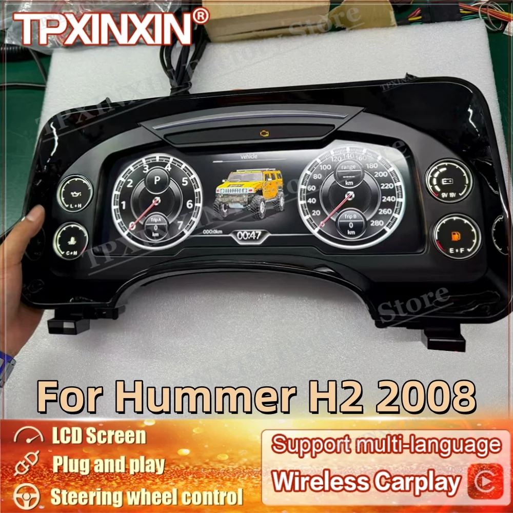 Linux system Car dashboard For Hummer H2 2008 Digital LCD Virtual Cluster Cockpit Carplay Dashboard Panel Speed Meters Lossless
