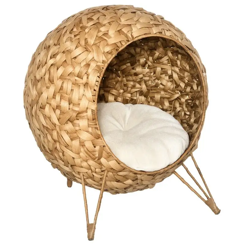 20.5" Weaved Cat Bed, Elevated Hand-woven Braided Banana Leaf Kitten House Condo with Cushion, Natural
20.5" Weaved Cat Bed, Elevated Hand-woven Braided Banana Leaf Kitten House Condo with Cushion, Natural