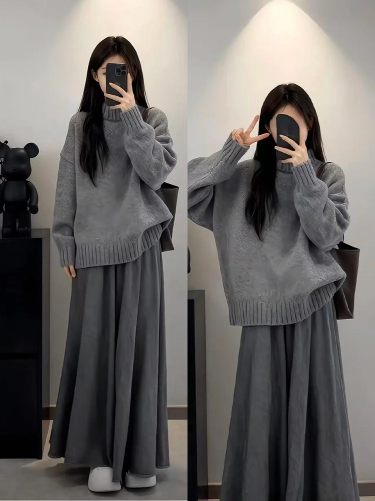 Gray Knitted Top And Skirt Set Women's Lazy Style Fashionable Early Winter Outfit High Waist Long Skirt Warm And Cozy Ensemble
Gray Knitted Top And Skirt Set Women's Lazy Style Fashionable Early Winter Outfit High Waist Long Skirt Warm And Cozy Ensemble