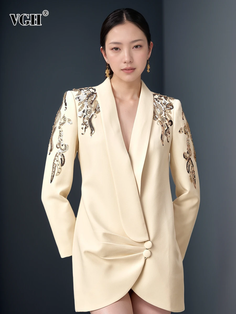VGH High Street Spliced Sequins Slimming Blazers for Women Lapel Long Sleeve Patchwork Button Irregular Coats Female Fashion New
VGH High Street Spliced Sequins Slimming Blazers for Women Lapel Long Sleeve Patchwork Button Irregular Coats Female Fashion New