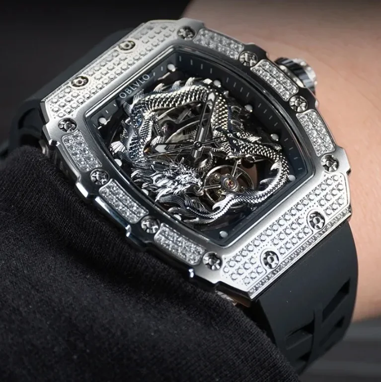 OBLVLO Men Automatic Watch Tonneau Mechanical Wristwatch Skeleton Dragon Dial 50M Waterproof Sapphire Mirror Luminous
OBLVLO Men Automatic Watch Tonneau Mechanical Wristwatch Skeleton Dragon Dial 50M Waterproof Sapphire Mirror Luminous