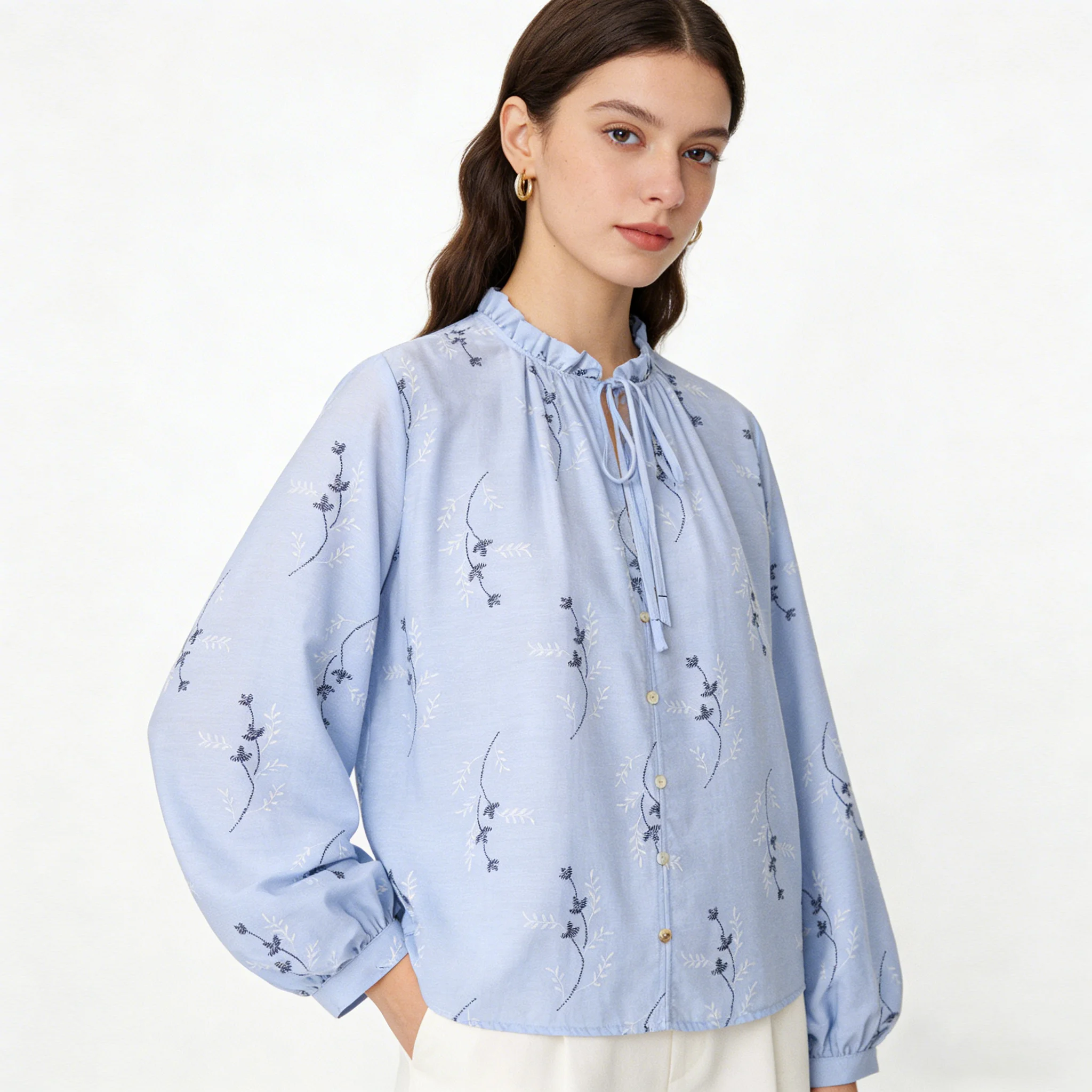 Chic Embroidery Blue Long Sleeve Shirt For Women Simple Versatile Lace Up Blouse Spring Casual Loose Tops Female
Chic Embroidery Blue Long Sleeve Shirt For Women Simple Versatile Lace Up Blouse Spring Casual Loose Tops Female