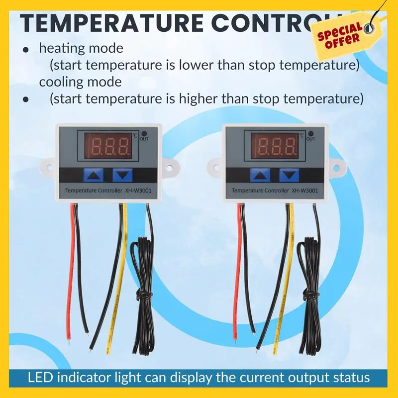Abcy4pc XH-W3001 Digital Temperature Controller Module Thermostat Switch Waterproof Probe Electronic Thermostat 12V 10A 120W
Abcy4pc XH-W3001 Digital Temperature Controller Module Thermostat Switch Waterproof Probe Electronic Thermostat 12V 10A 120W