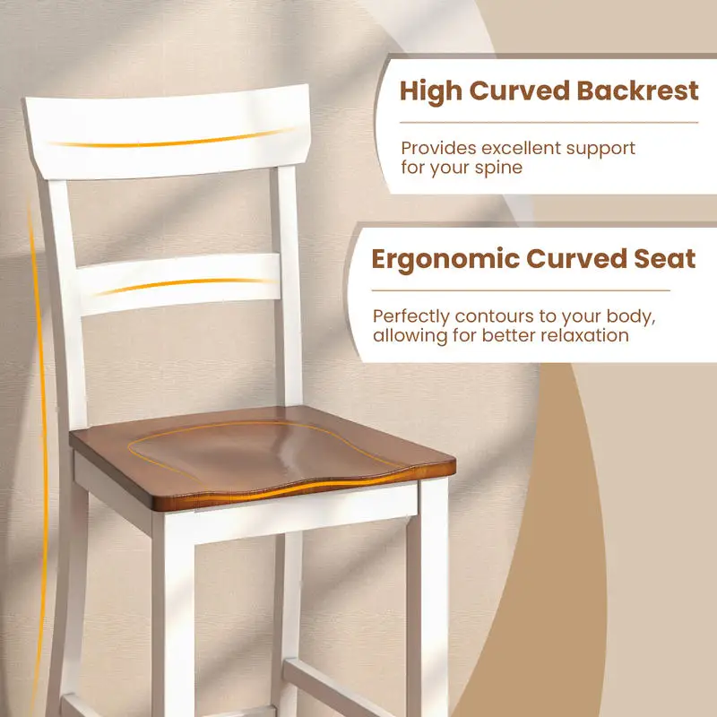 Farmhouse Dining Bar Stool Set of 2 with Solid Rubber Wood Frame-White
Farmhouse Dining Bar Stool Set of 2 with Solid Rubber Wood Frame-White