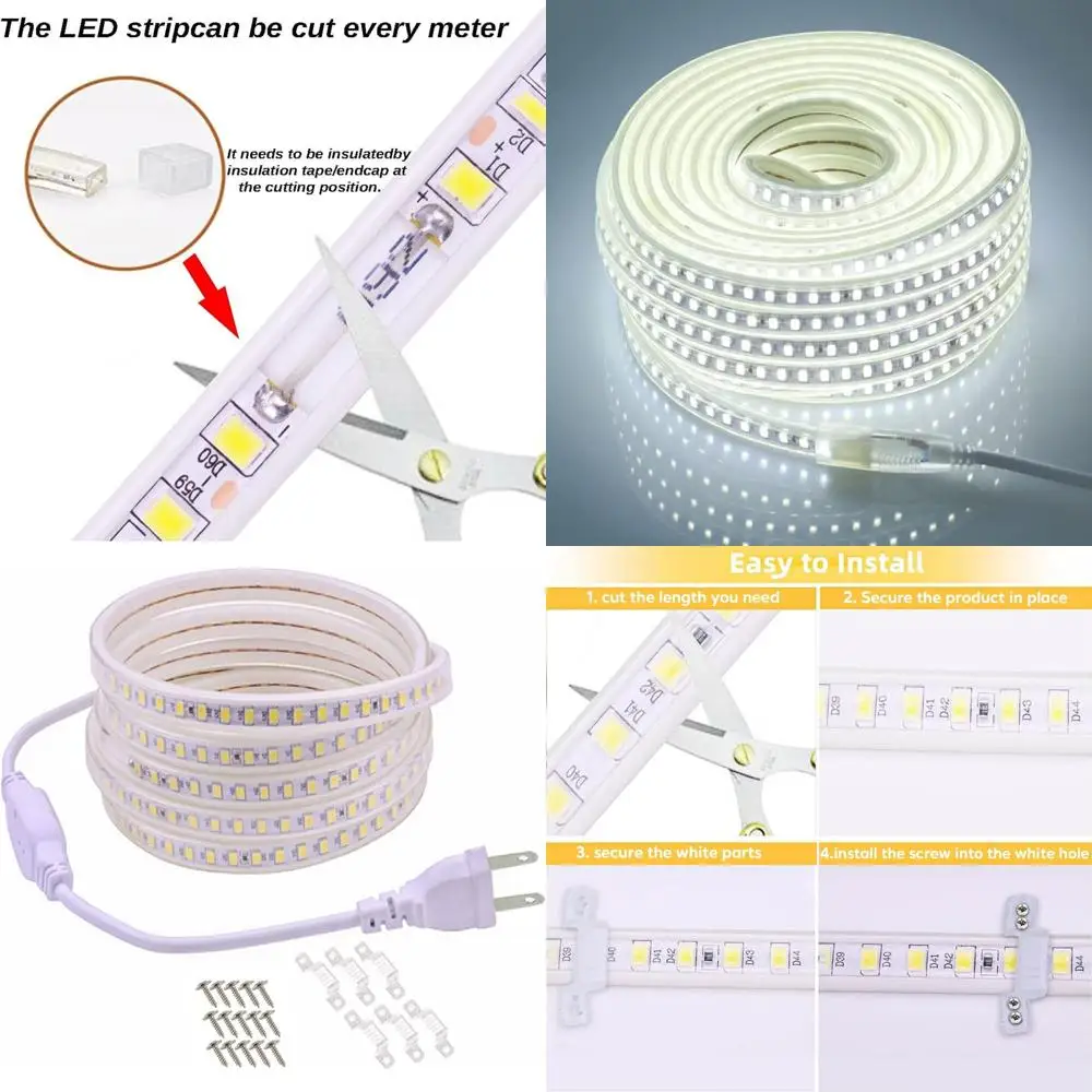 65.6ft Waterproof 110V Flexible LED Strip Lights 20M 120 LEDs/m SMD5730 6000K Cool White for Home Decor and Lighting
65.6ft Waterproof 110V Flexible LED Strip Lights 20M 120 LEDs/m SMD5730 6000K Cool White for Home Decor and Lighting