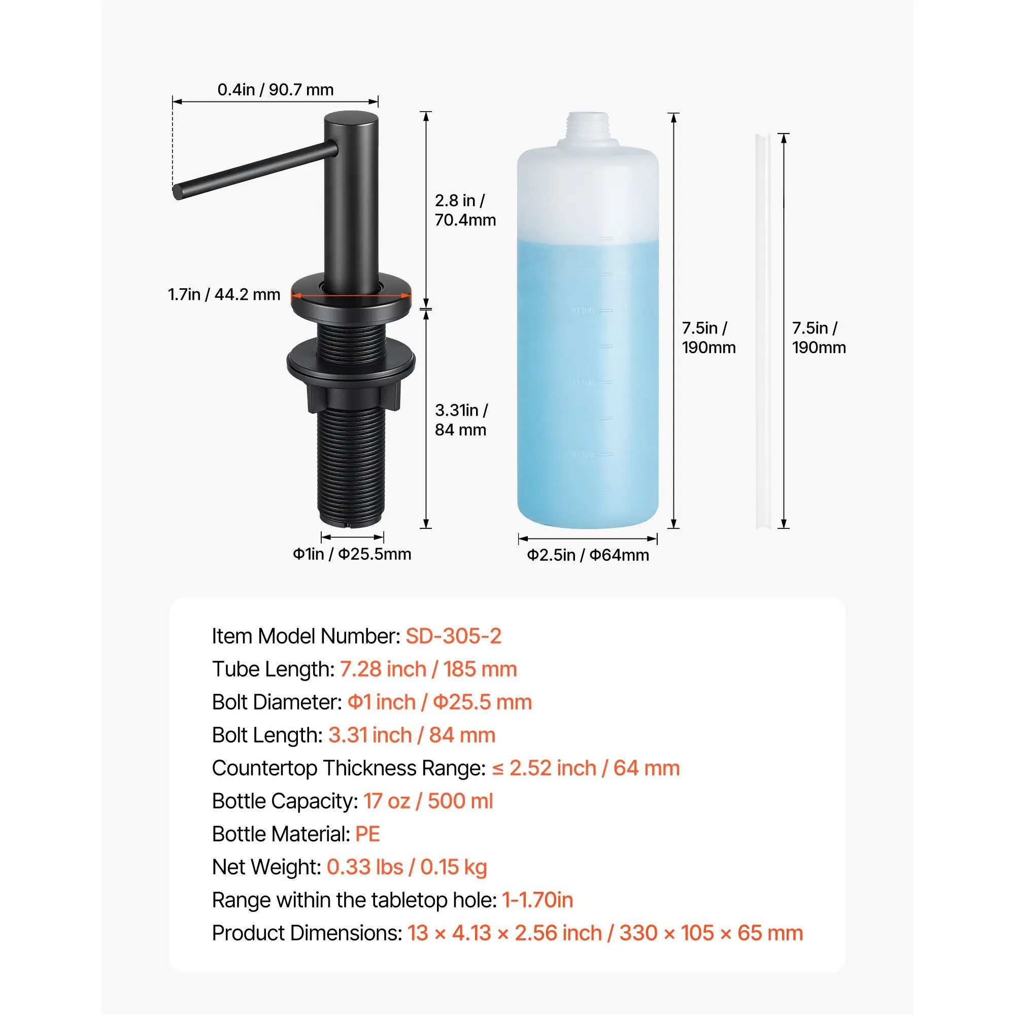 Soap Dispenser for Kitchen Sink, Stainless Steel Built in Sink Soap Dispenser with 17OZ Refillable Bottle, Countertop Dish Soap-Dispenser with 360° Rotation Pump Head, for Kitchen Bathroom
Soap Dispenser for Kitchen Sink, Stainless Steel Built in Sink Soap Dispenser with 17OZ Refillable Bottle, Countertop Dish Soap-Dispenser with 360° Rotation Pump Head, for Kitchen Bathroom