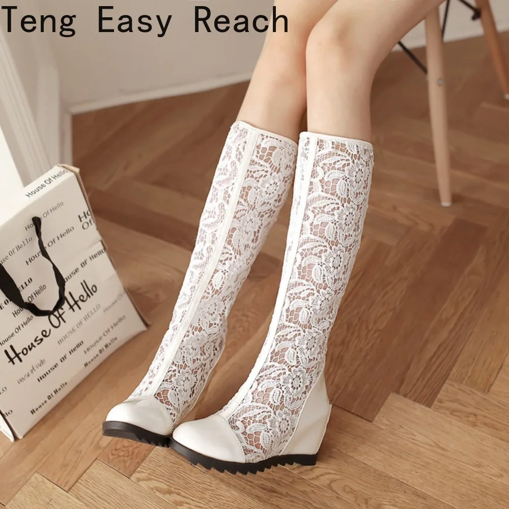 Women's Breathable Mesh Cool Boots Lace Upper High Heels Woman Casual Knee Boots White Summer Female Wedge Shoes big Size 34-43
Women's Breathable Mesh Cool Boots Lace Upper High Heels Woman Casual Knee Boots White Summer Female Wedge Shoes big Size 34-43