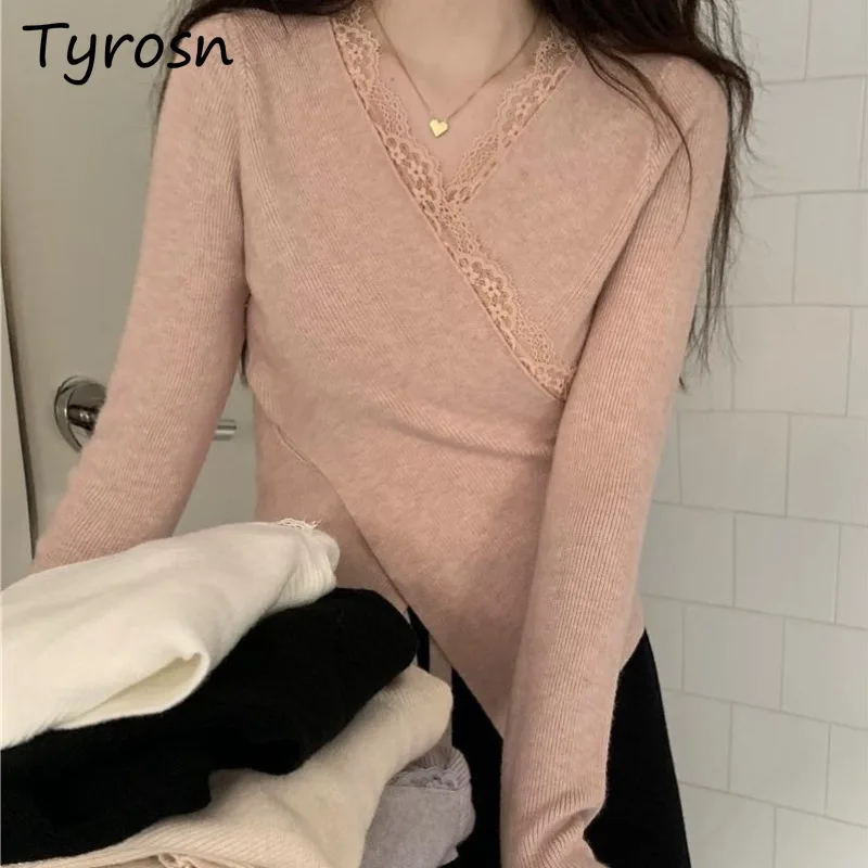 Pullovers Women French Style V-neck Criss-cross Lace Bottoming Autumn Winter Design Slim Knitted Sweaters Gentle Sexy Chic Tops
Pullovers Women French Style V-neck Criss-cross Lace Bottoming Autumn Winter Design Slim Knitted Sweaters Gentle Sexy Chic Tops