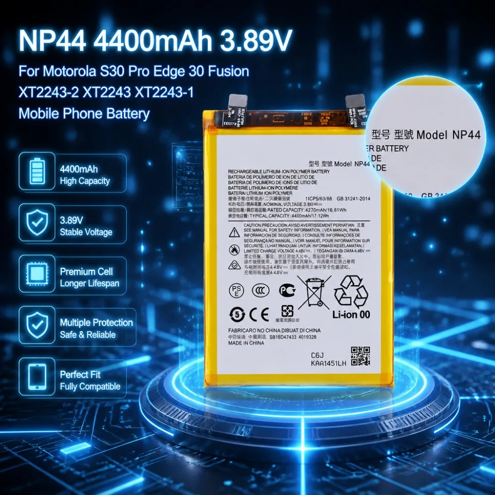 Large Capacity NP44 4400mAh 3.89V Battery for Motorola S30 Pro Edge 30 Fusion XT2243-2 XT2243 XT2243-1 Mobile Phone Battery
Large Capacity NP44 4400mAh 3.89V Battery for Motorola S30 Pro Edge 30 Fusion XT2243-2 XT2243 XT2243-1 Mobile Phone Battery