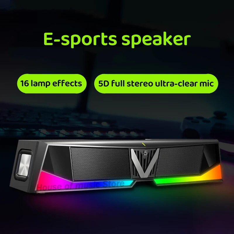 Звуковая колонка V5 RGB, компьютерная звуковая панель, Hi-Fi стерео, Bluetooth 5,3, Aux-in, подключение через USB, настольные колонки для ПК
Звуковая колонка V5 RGB, компьютерная звуковая панель, Hi-Fi стерео, Bluetooth 5,3, Aux-in, подключение через USB, настольные колонки для ПК
