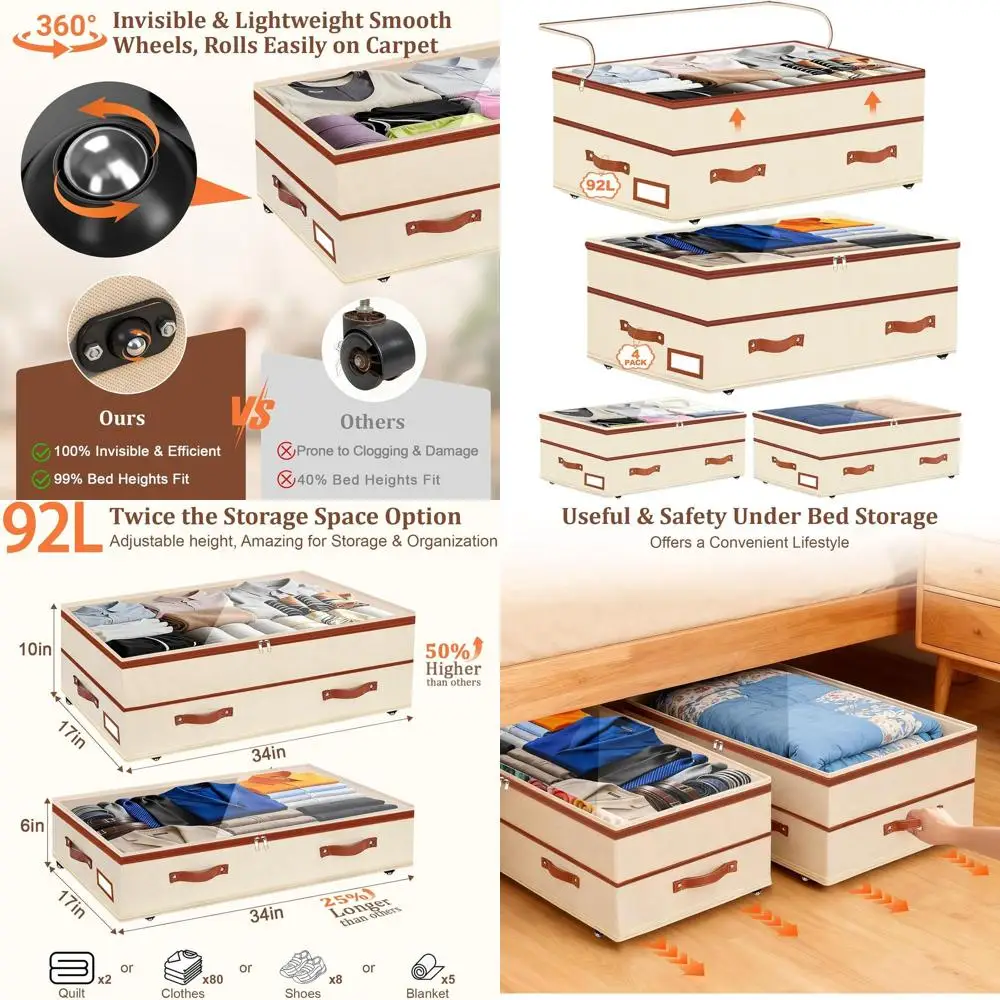 Adjustable Height Underbed Storage Containers, 6-10in, 92L XXL Rolling Bin with Clear Lid, Dorm Shoes & Clothes Organizer (Beige
Adjustable Height Underbed Storage Containers, 6-10in, 92L XXL Rolling Bin with Clear Lid, Dorm Shoes & Clothes Organizer (Beige