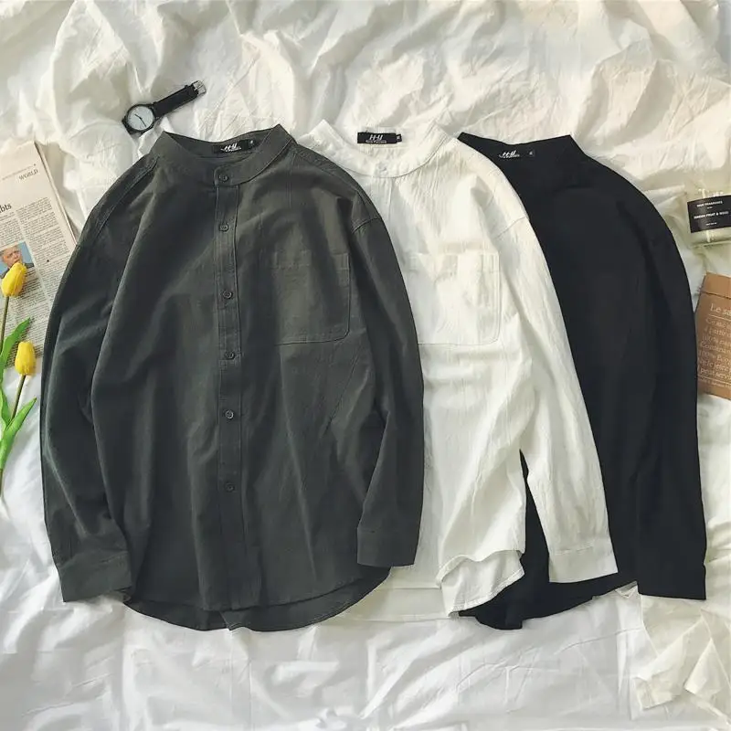 Spring Autumn Korean Solid Men Stand-up Collar Casual Long-sleeved Top Japanese Style Hong Kong Style Male Student Shirt Trend
Spring Autumn Korean Solid Men Stand-up Collar Casual Long-sleeved Top Japanese Style Hong Kong Style Male Student Shirt Trend