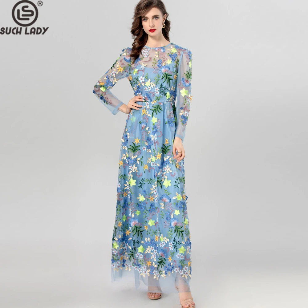 Women's Dresses O Neck Long Sleeves Embroidery Layer Mesh Elegant Designer Evening Gown Prom
Women's Dresses O Neck Long Sleeves Embroidery Layer Mesh Elegant Designer Evening Gown Prom